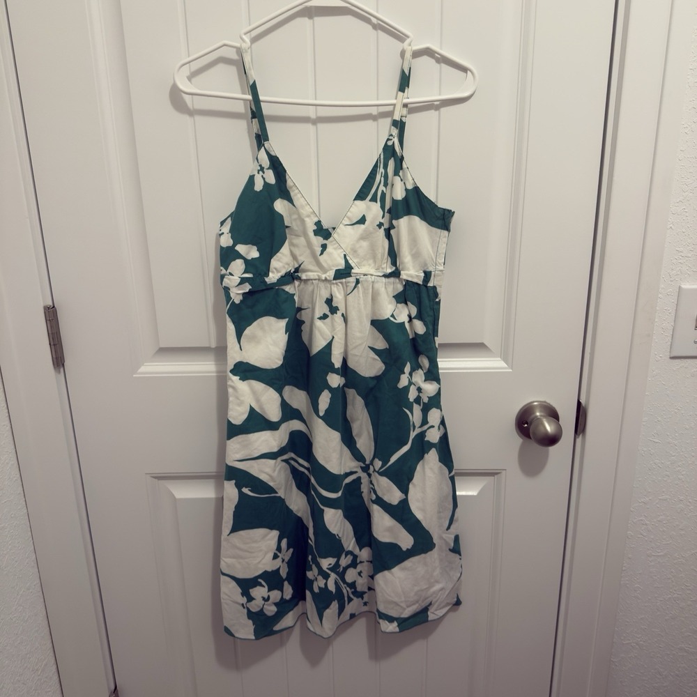 Roxy Women's Green White Floral Sundress Side zipper‎ Size 9